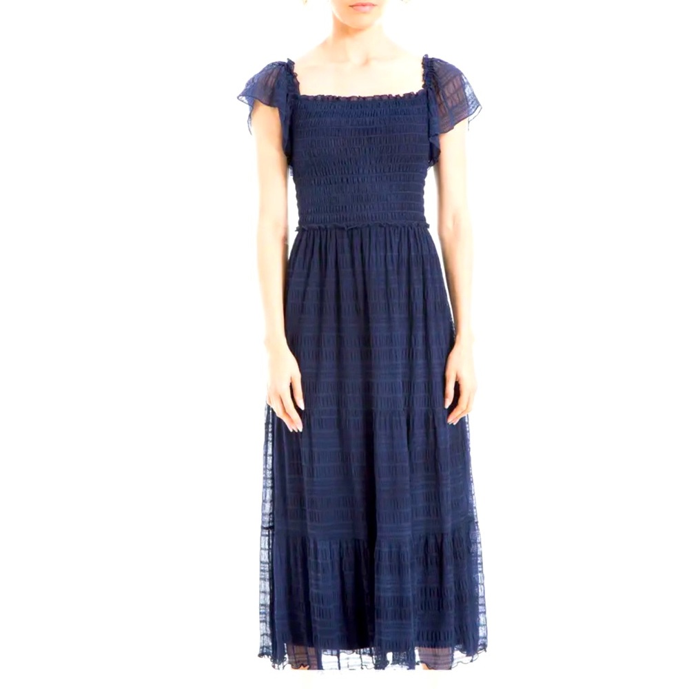 BNWT - Max Studio Mesh Smocked Midi Dress, Sapphire, Size XL